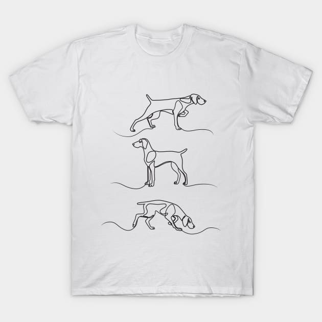 Continuous Line Weimaraners With Docked Tails (Black and White) T-Shirt by illucalliart